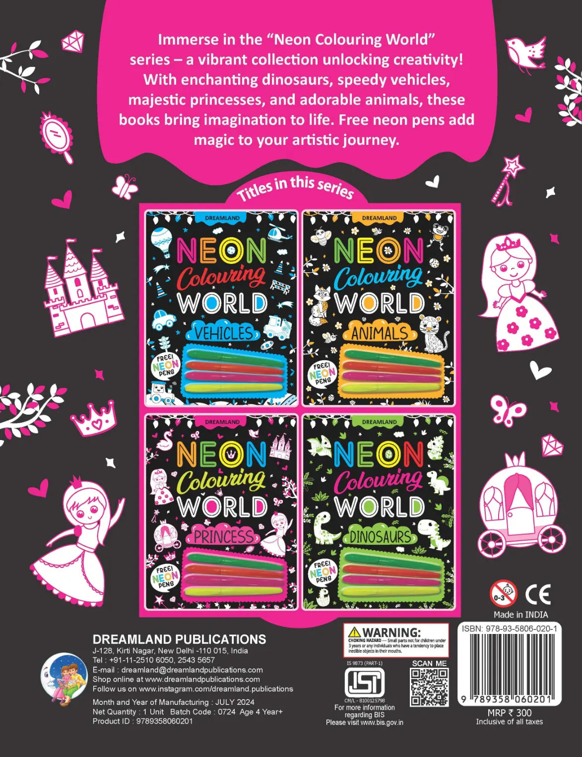Princess Neon Colouring World Book for Kids Age 4 - 7 years with Neon Pens
