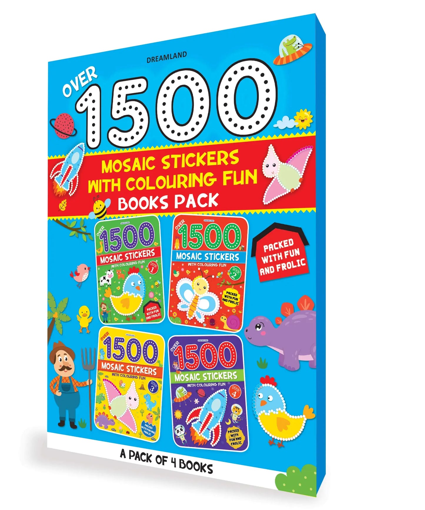1500 Mosaic Stickers with Colouring Fun Books Pack - A Set of 4 Books