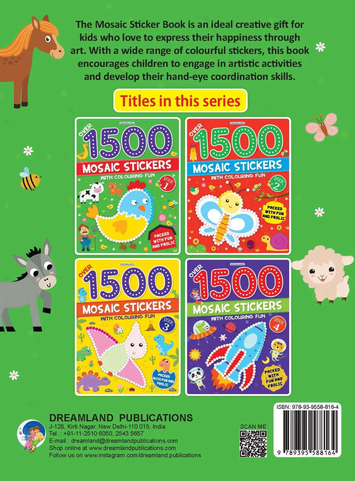 1500 Mosaic Stickers Book 1 with Colouring Fun - Sticker Book for Kids Age 4 - 8 years