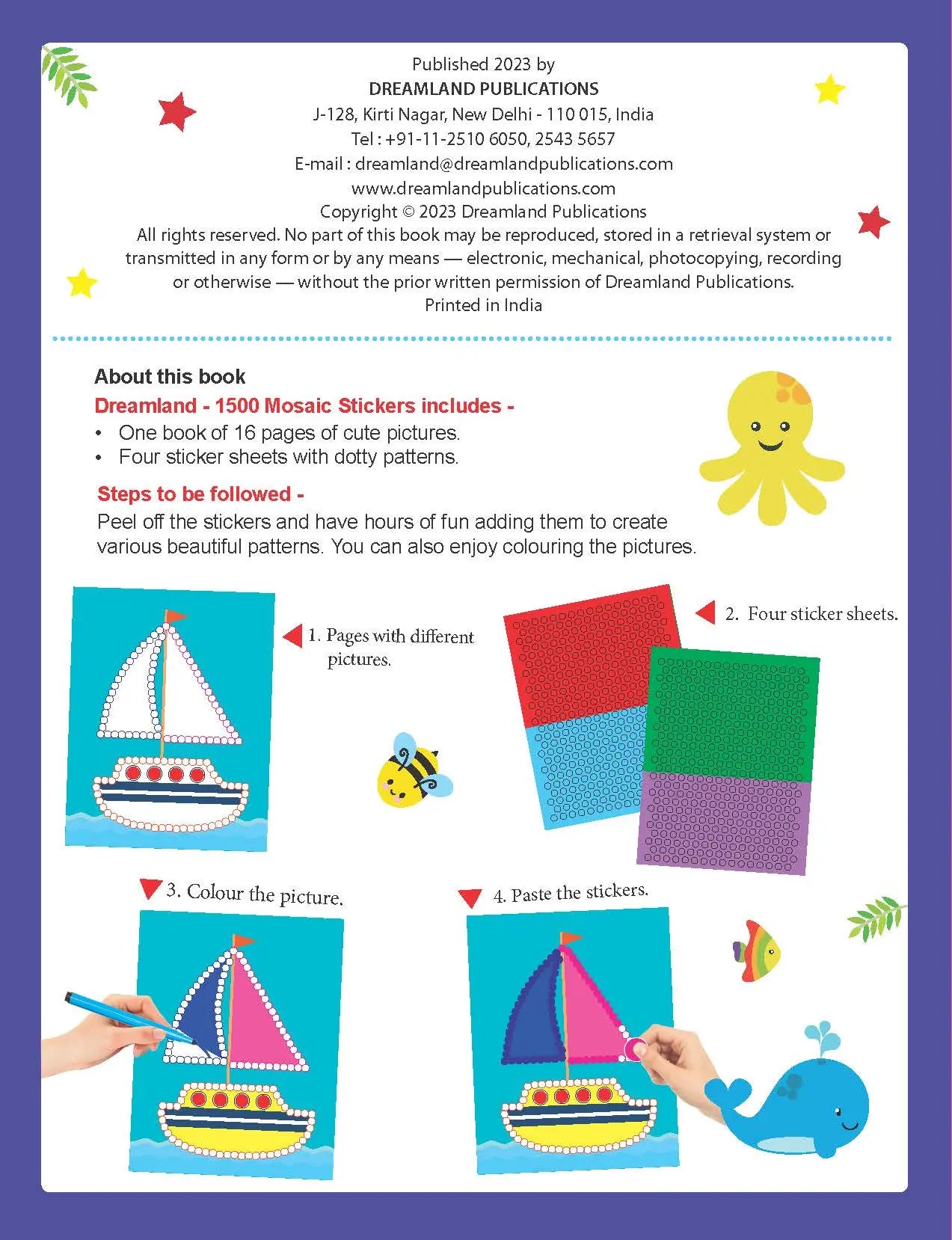 1500 Mosaic Stickers Book 4 with Colouring Fun - Sticker Book for Kids Age 4 - 8 years