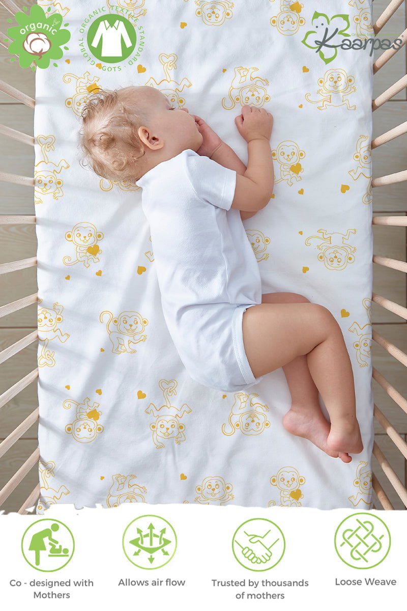 Organic Cotton Mattress sheet Soft, Smooth, for baby monkey print