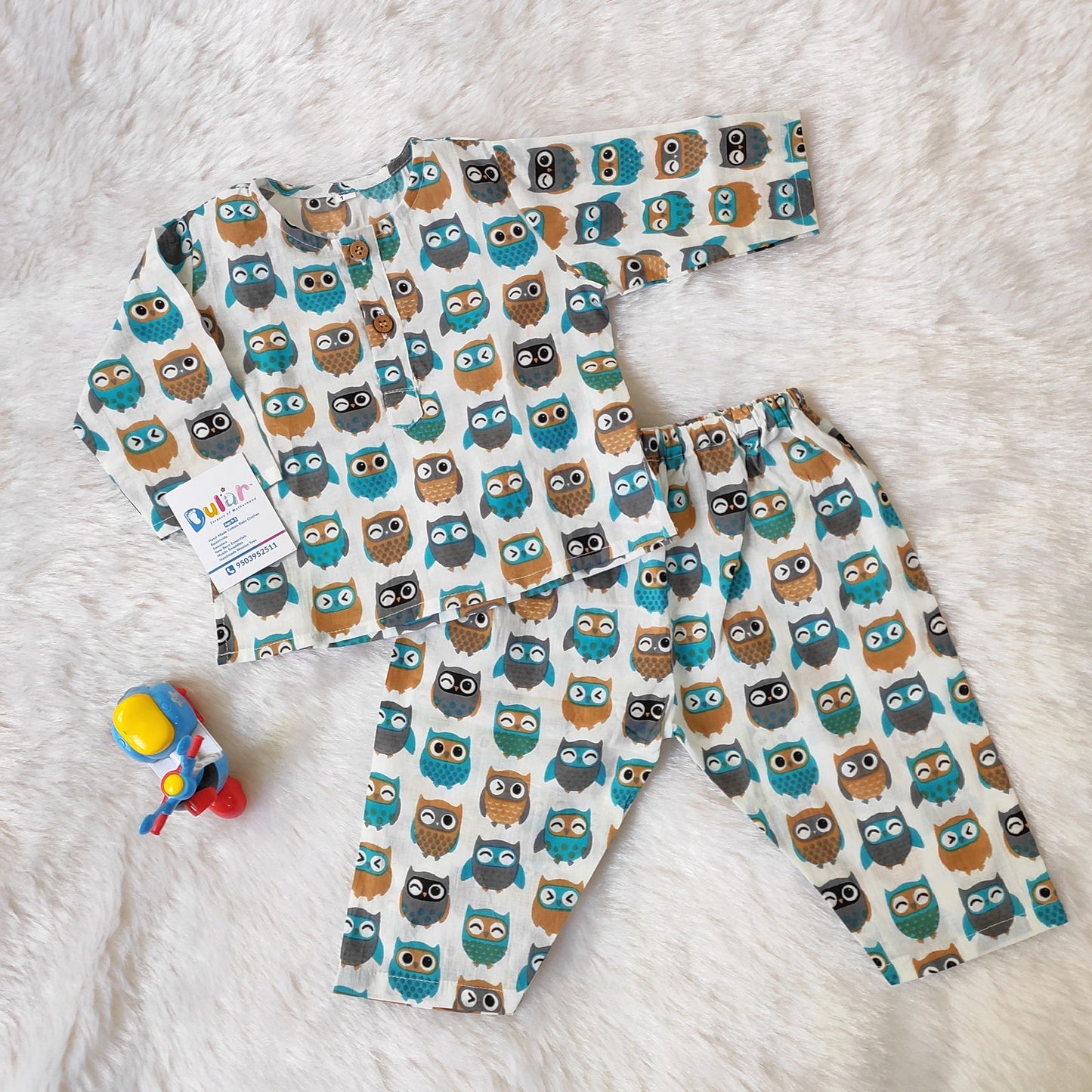 Jaipur Cotton Night Suit - Blue Owl - Tinycubs -