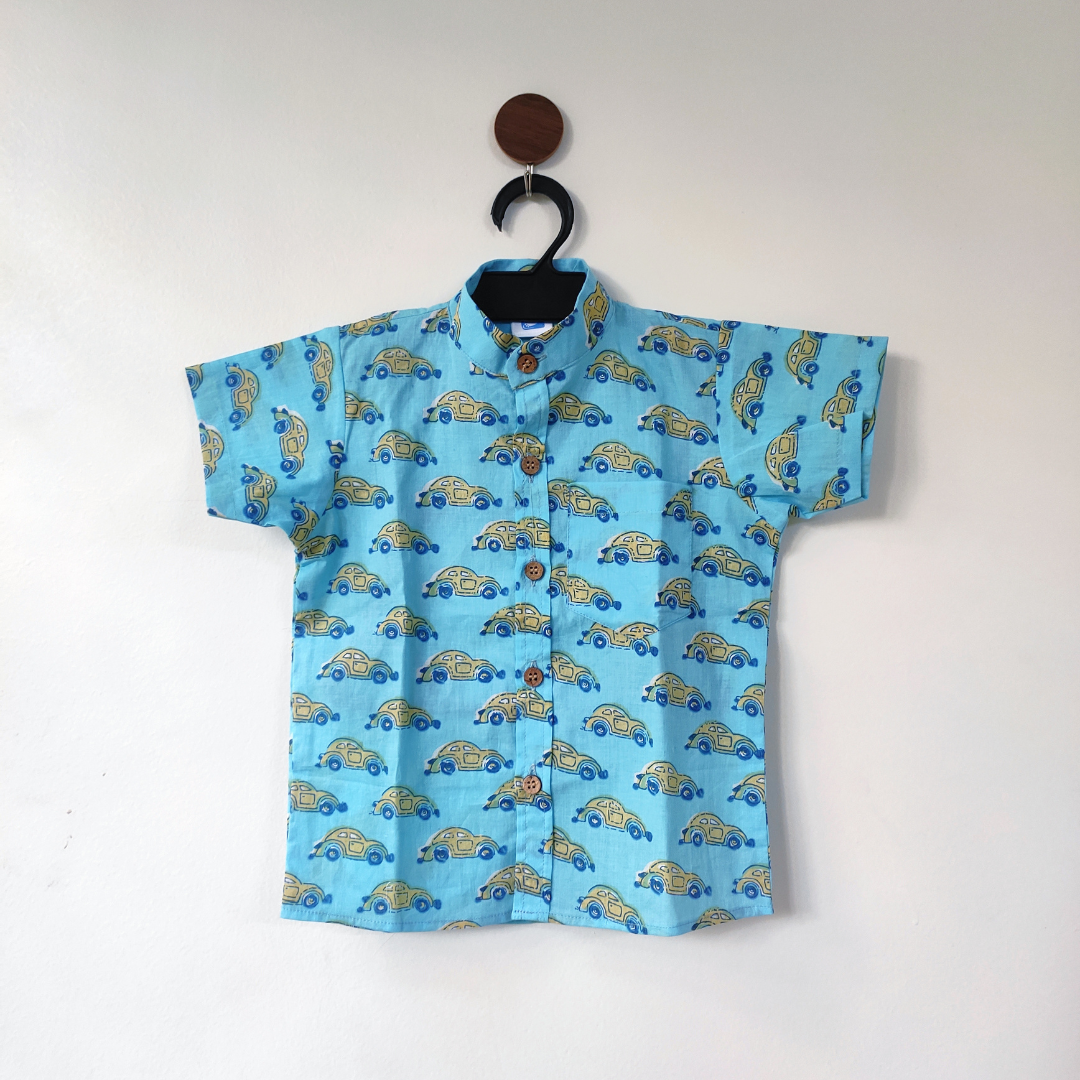 Jaipur Cotton Shirt - Blue Car - Tinycubs -