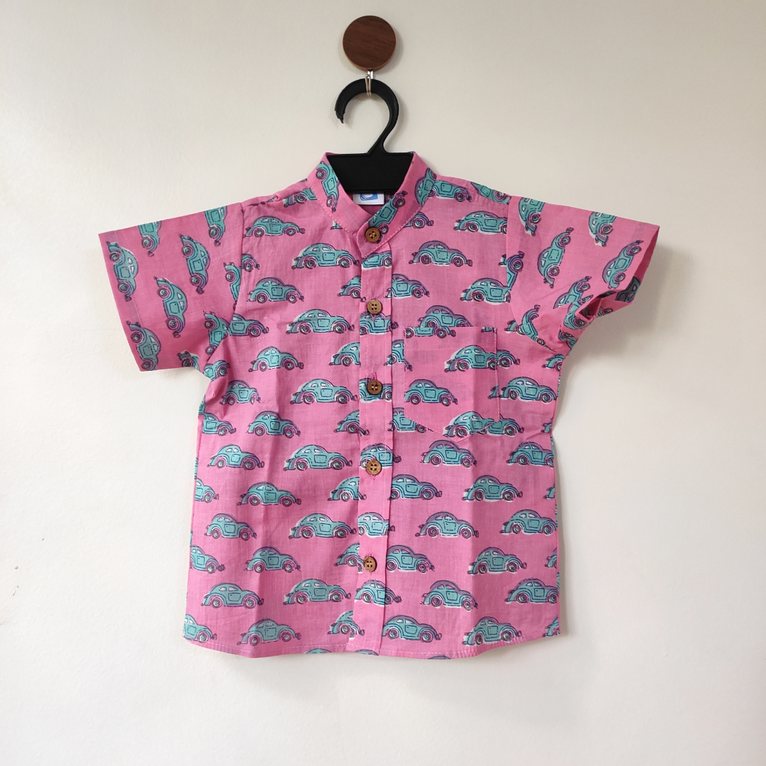 Jaipur Cotton Shirt - Pink Car - Tinycubs -