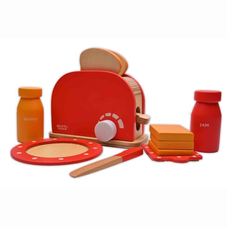 NESTA TOYS - Bread Pop-up Toaster Toy | Wooden Kitchen Toy (Red) - Tinycubs -