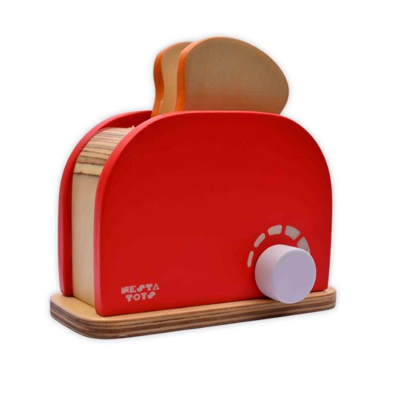 NESTA TOYS - Bread Pop-up Toaster Toy | Wooden Kitchen Toy (Red) - Tinycubs -