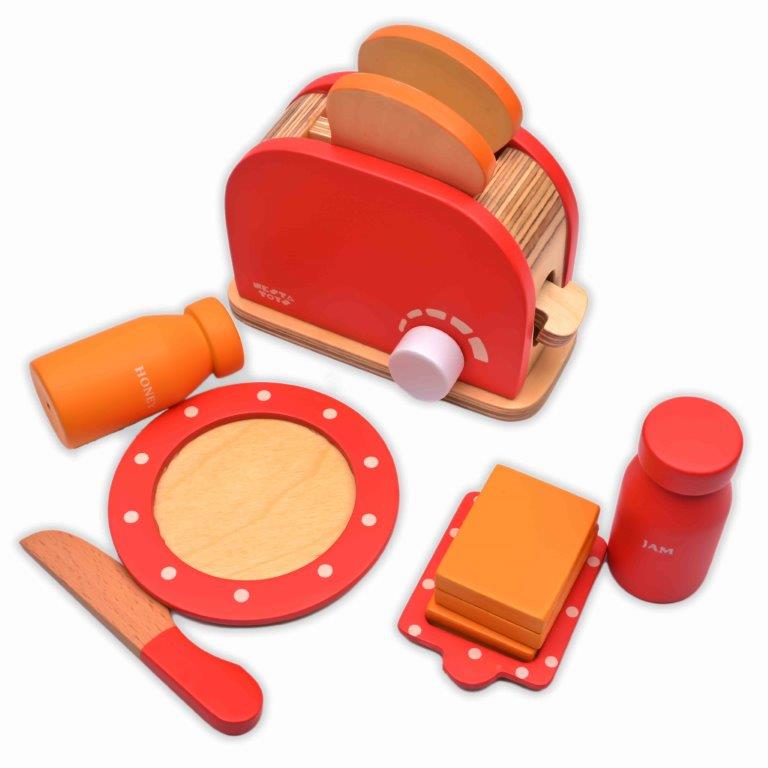 NESTA TOYS - Bread Pop-up Toaster Toy | Wooden Kitchen Toy (Red) - Tinycubs -