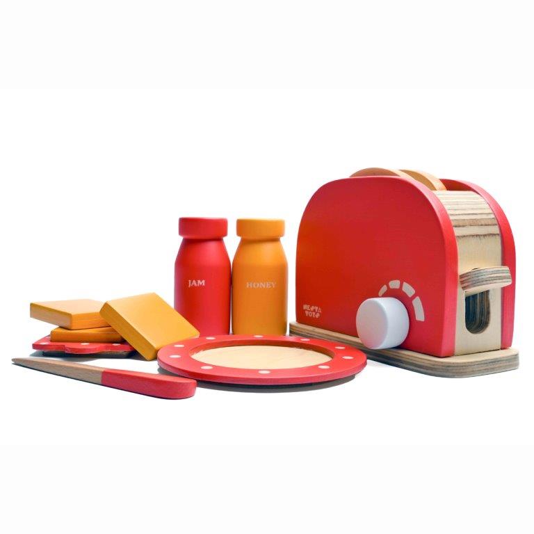 NESTA TOYS - Bread Pop-up Toaster Toy | Wooden Kitchen Toy (Red) - Tinycubs -