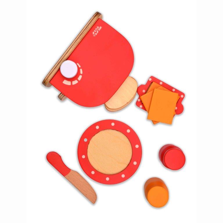 NESTA TOYS - Bread Pop-up Toaster Toy | Wooden Kitchen Toy (Red) - Tinycubs -