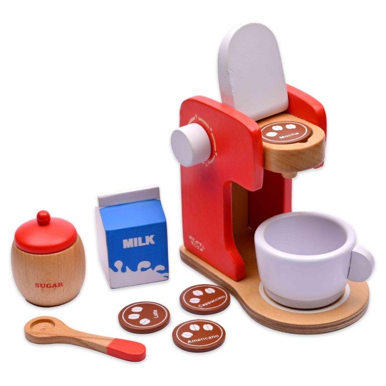 NESTA TOYS Coffee Maker Toy Wooden Kitchen Toy Red Red Tinycubs
