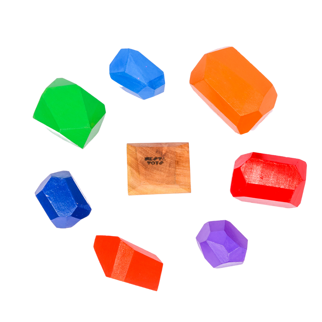 NESTA TOYS - Wooden Stone Balancing Blocks | Rainbow Stacking Sensory Toy (7 Pcs) - Tinycubs -