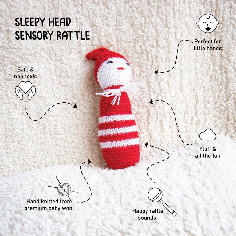 Sleepy Head Sensory Rattle - Red - Tinycubs -
