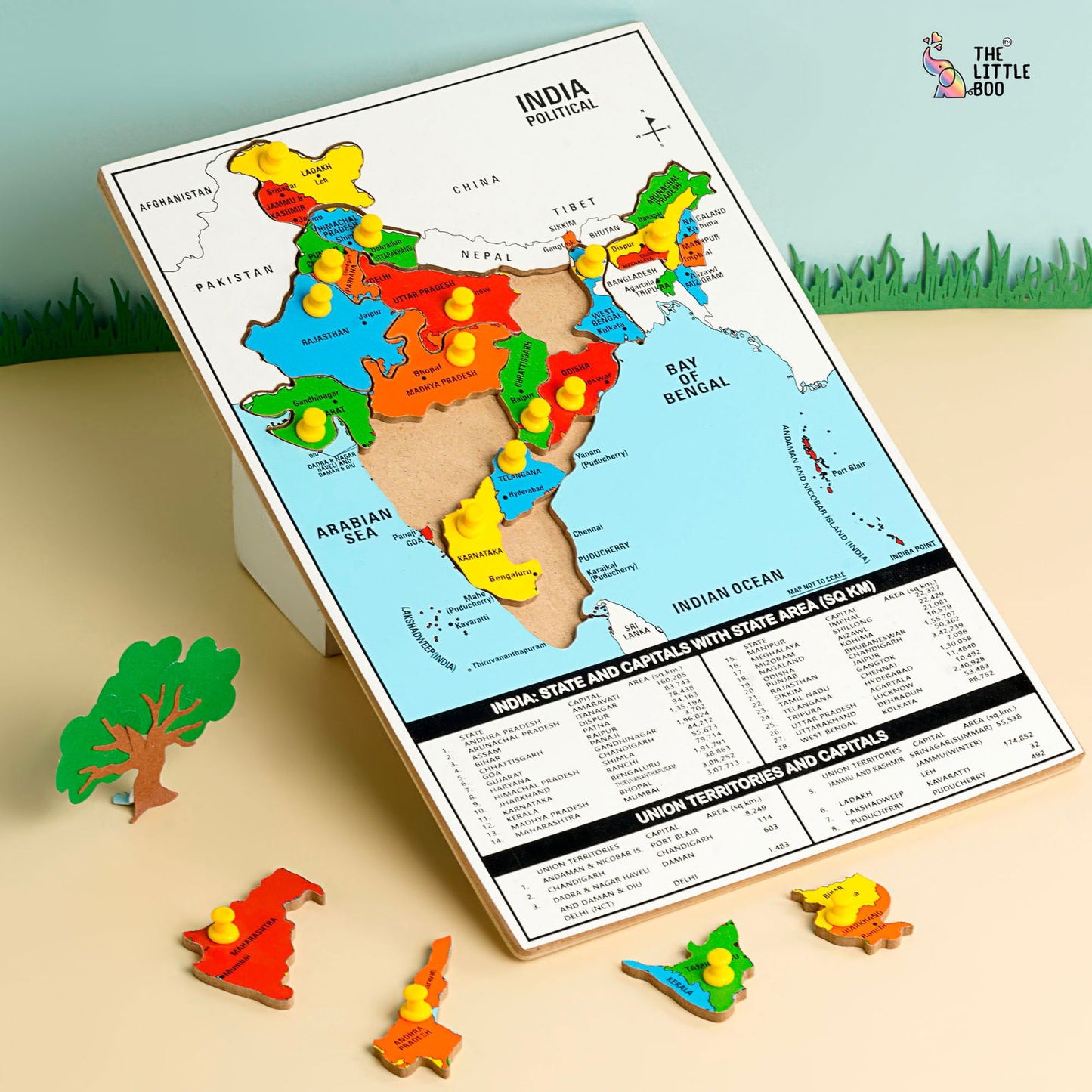 Wooden Educational Learning India Political Map Puzzle Board - Tinycubs -