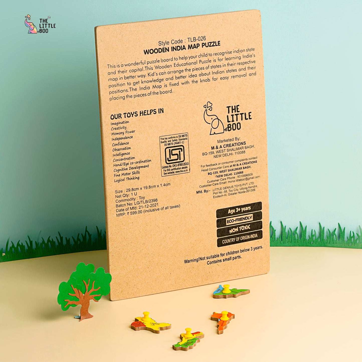 Wooden Educational Learning India Political Map Puzzle Board - Tinycubs -