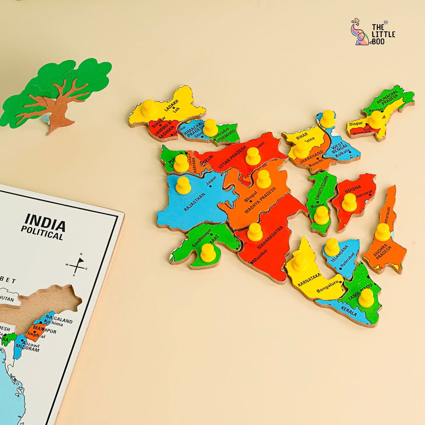 Wooden Educational Learning India Political Map Puzzle Board - Tinycubs -