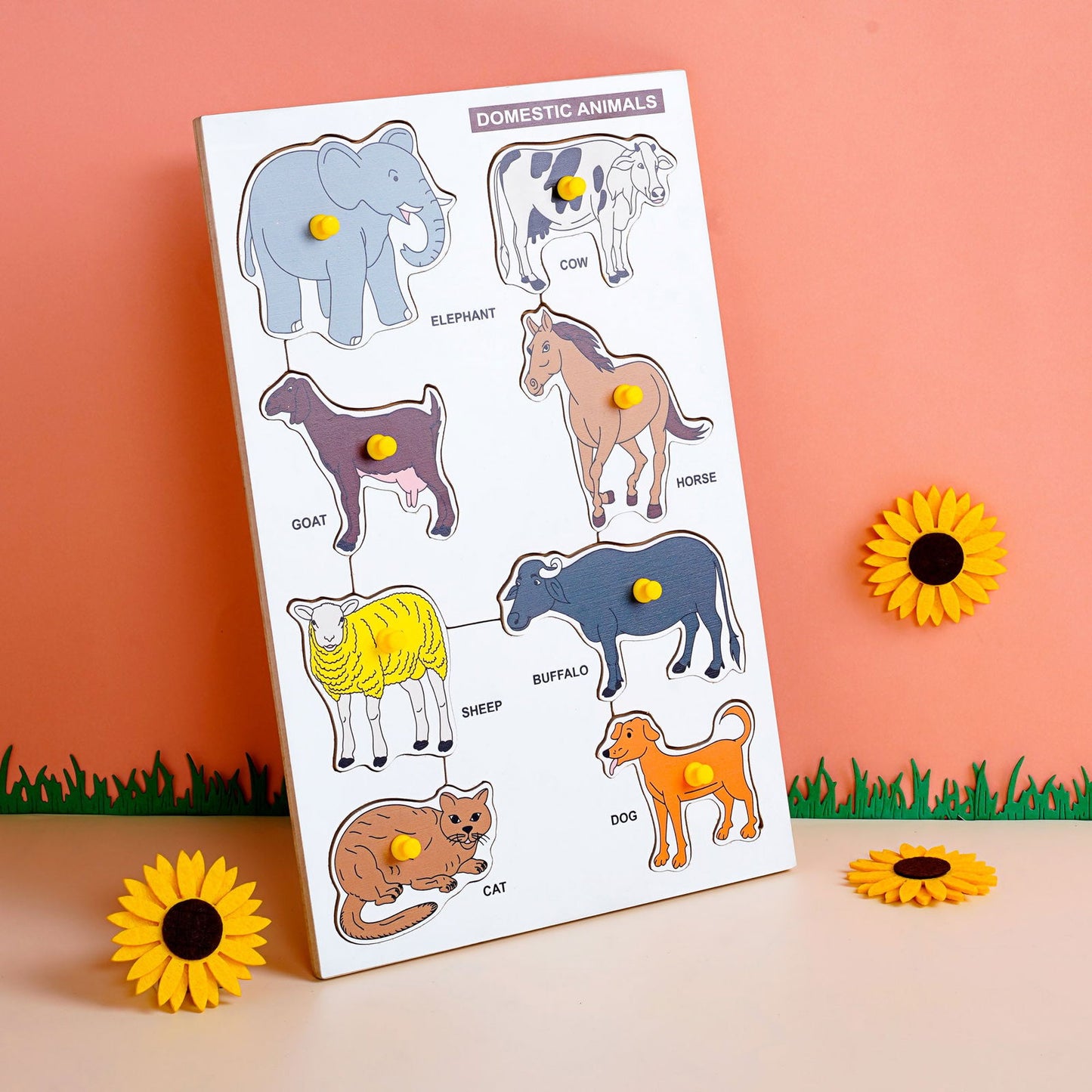Wooden Picture Educational Board - Domestic Animal Puzzle - Tinycubs -
