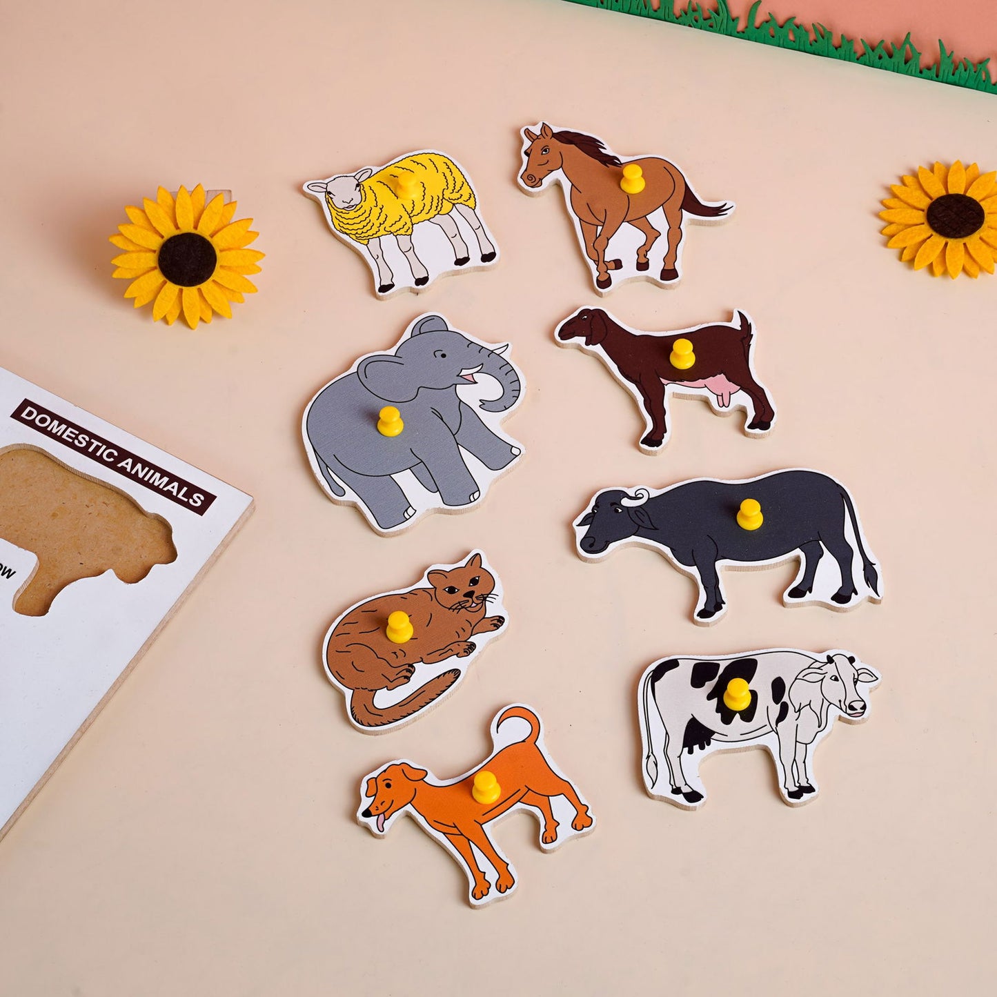 Wooden Picture Educational Board - Domestic Animal Puzzle - Tinycubs -