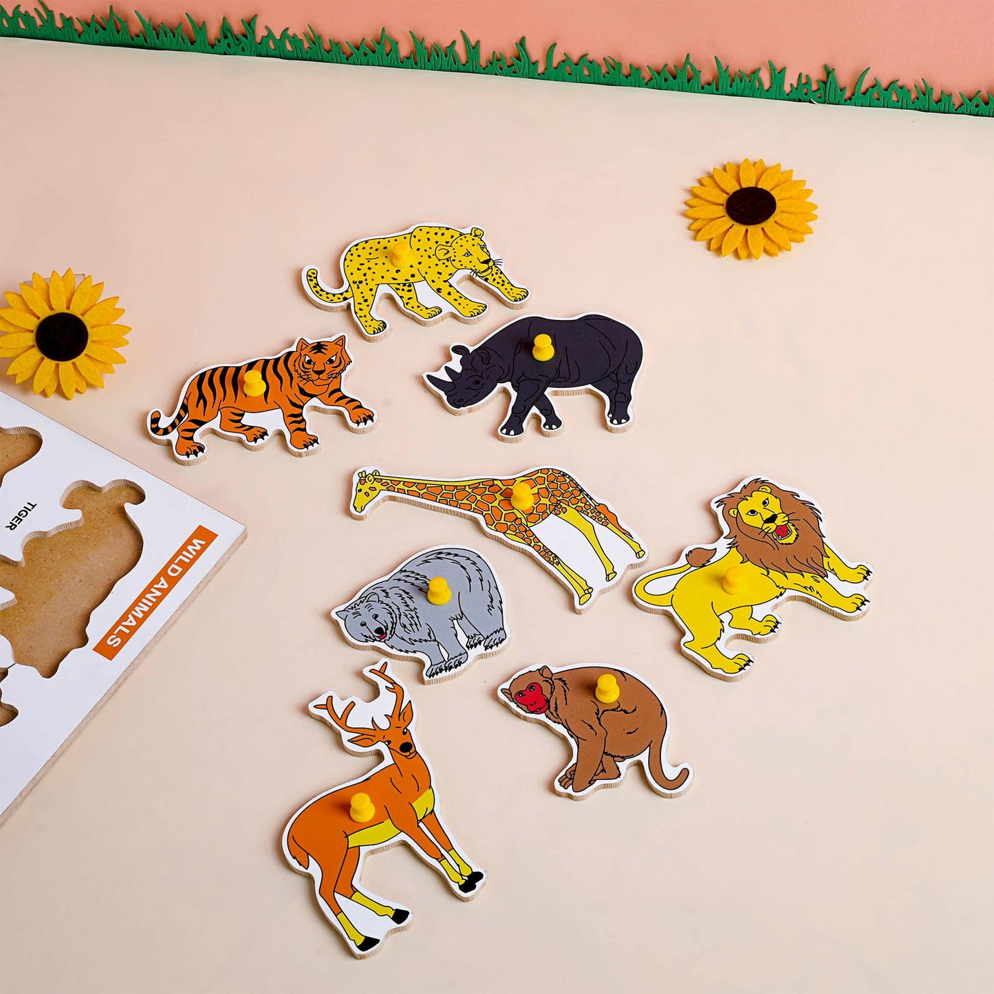 Wooden Picture Educational Board - Wild Animal Puzzle - Tinycubs -