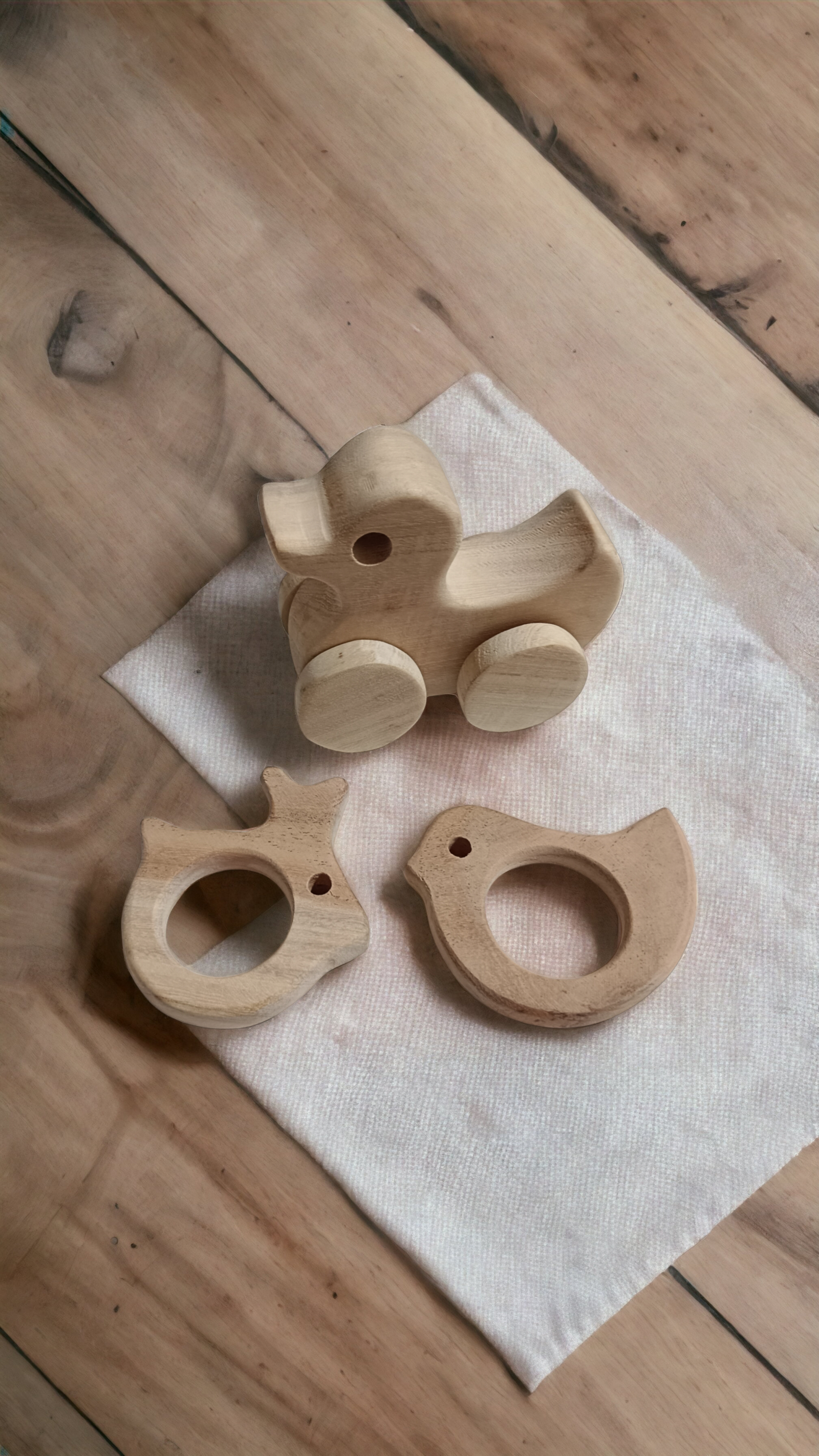 100% Natural Neem Wooden Teethers & Wheel Toy - Bunny, Dove & Duck Shapes - Tinycubs - 