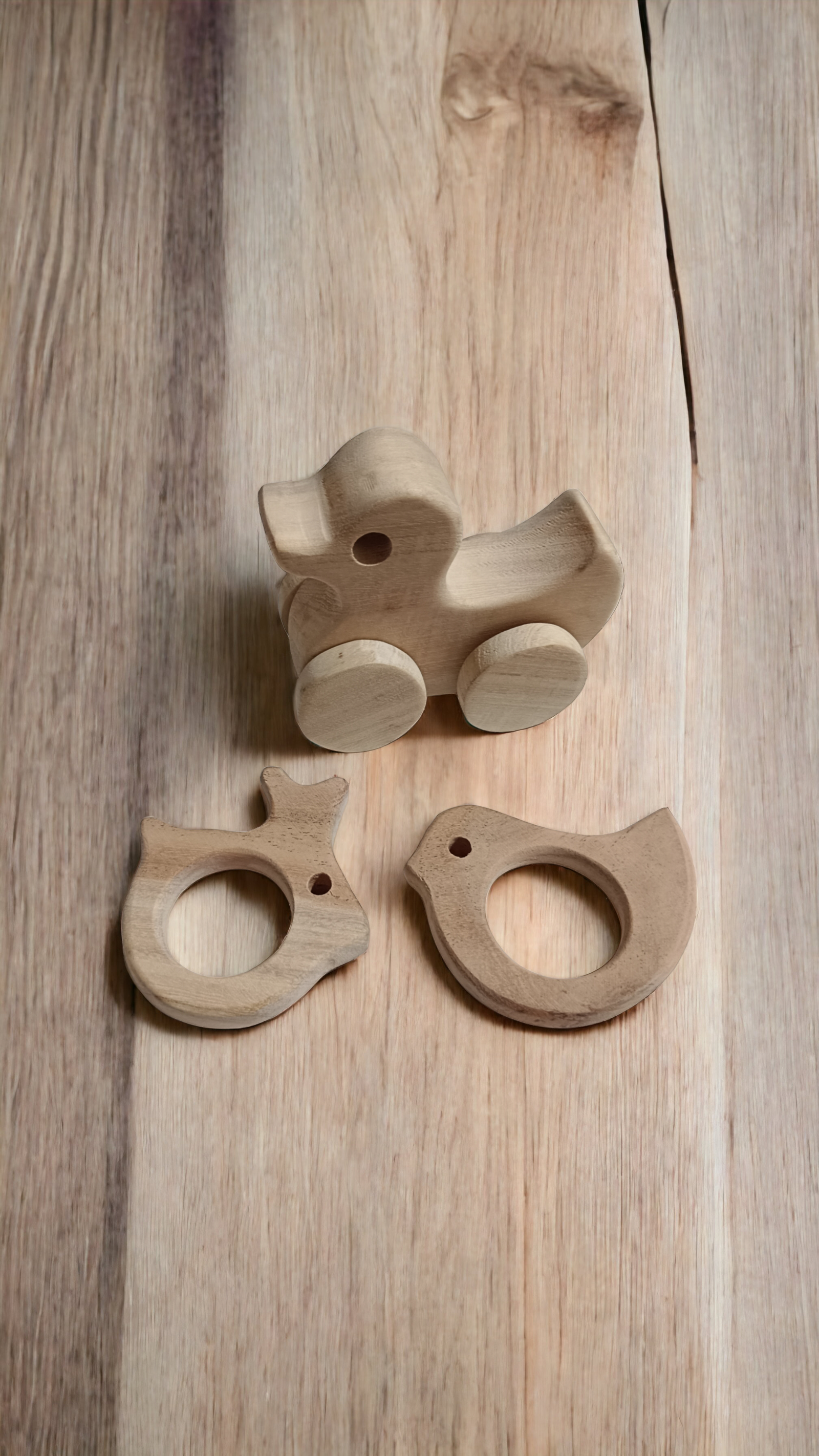 100% Natural Neem Wooden Teethers & Wheel Toy - Bunny, Dove & Duck Shapes - Tinycubs - 