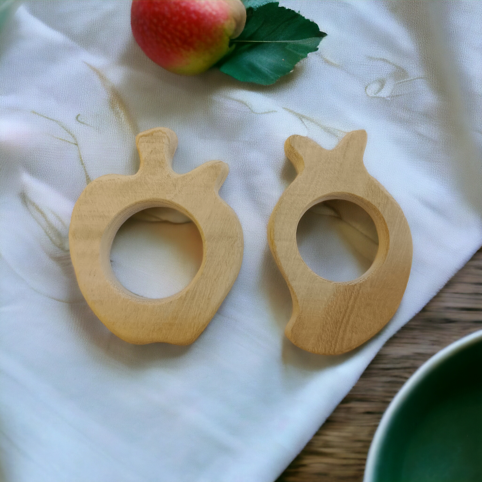 100% Pure Neem Wooden Teethers For Babies Of Age 0 To 3 Years | Apple & Mango Shapes - Tinycubs - 