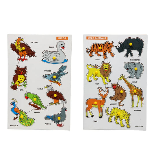 Wooden Educational Board - Wild Animals-Puzzle, Birds-Puzzle (Combo of 2)