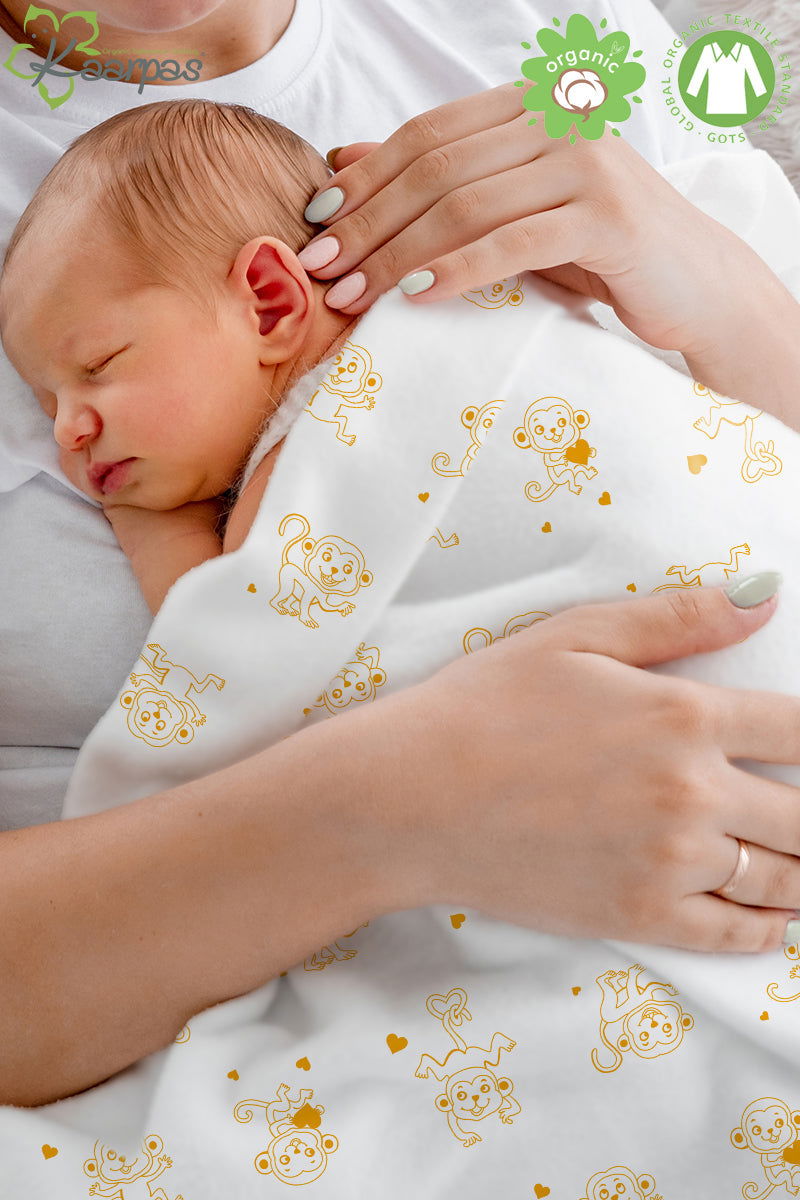 Adorable Animal' 2 layer organic muslin blanket :  Monkey - Tinycubs - 