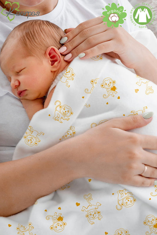 Adorable Animal' 2 layer organic muslin blanket :  Monkey - Tinycubs - 