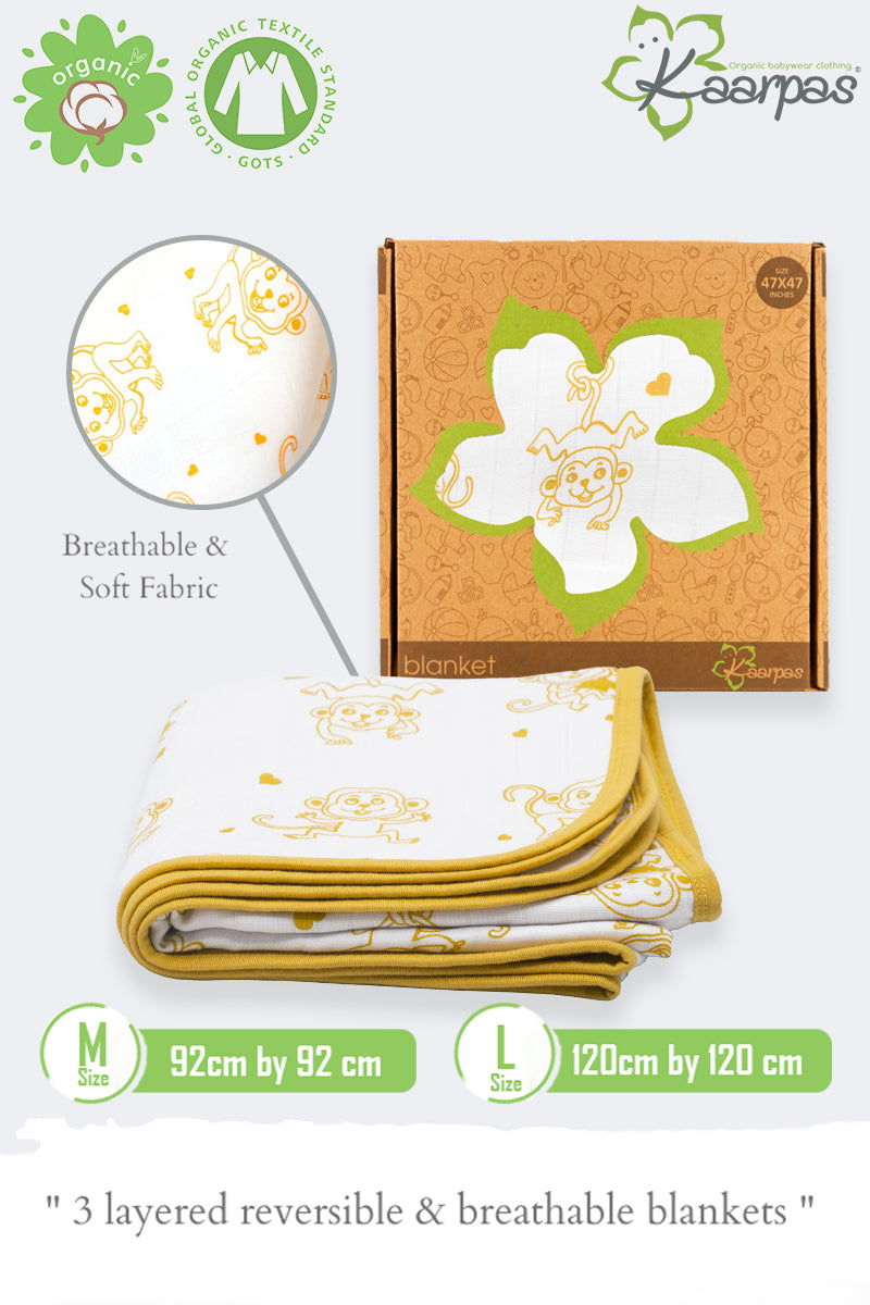 Adorable Animal' 2 layer organic muslin blanket :  Monkey - Tinycubs - 