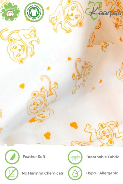Adorable Animal' 2 layer organic muslin blanket :  Monkey - Tinycubs - 