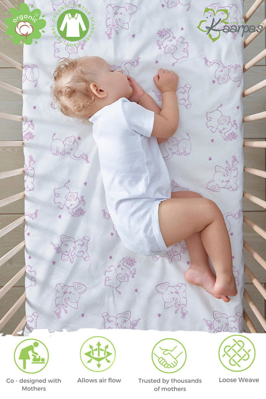 Adorable Animal' Cotton Fitted Cot Crib Sheet : Elephant - Tinycubs - 