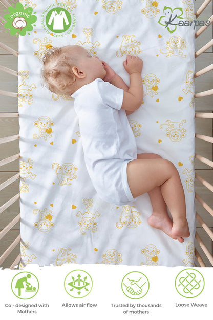 Adorable Animal' Cotton Fitted Cot Crib Sheet : Monkey - Tinycubs - 