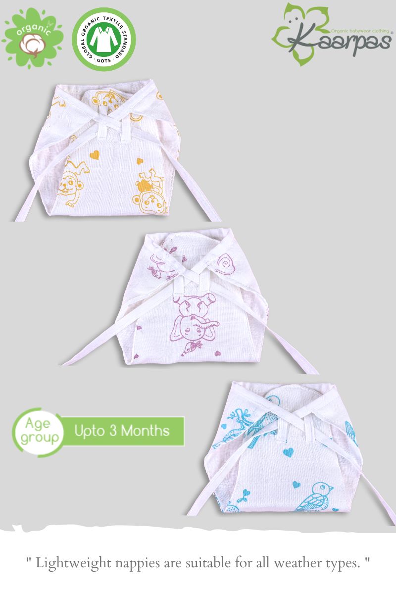 Adorable Animals' Cotton 2 Layered Nappies (Pack of 3) - Tinycubs - 