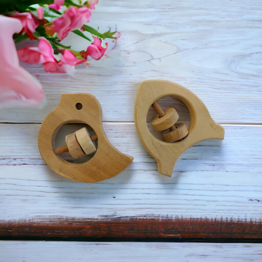Anti Bacterial  Neem Wooden Rattles For Babies of Age 0 To 3 Years | Dove & Rocket Shapes - Tinycubs - 