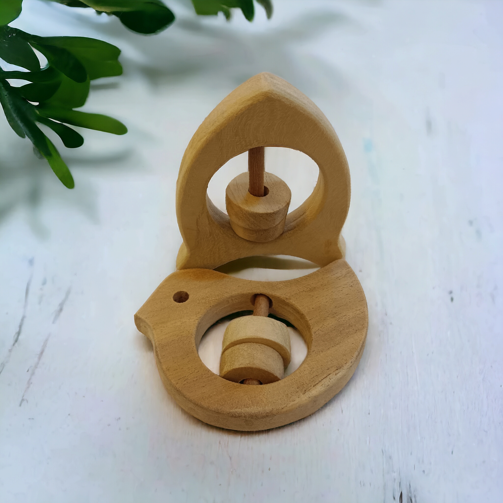 Anti Bacterial  Neem Wooden Rattles For Babies of Age 0 To 3 Years | Dove & Rocket Shapes - Tinycubs - 