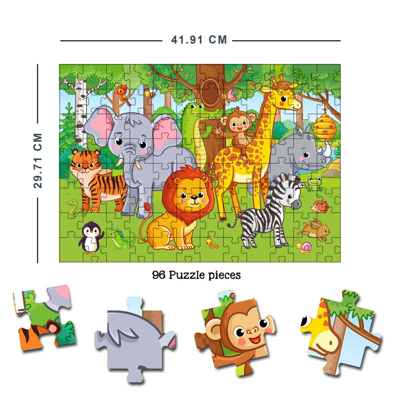 At the Jungle Jigsaw Puzzle for Kids – 96 Pcs | With Colouring & Activity Book and 3D Model - Tinycubs - 