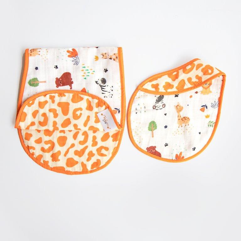 Baby Animals- Reversible Bib & Burpy Cloth Set - Tinycubs - 