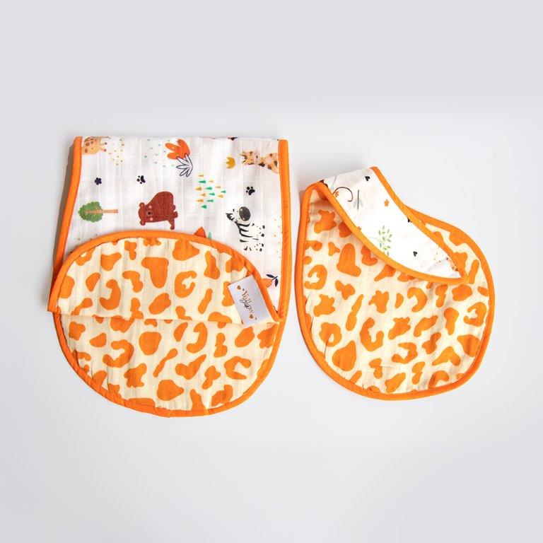 Baby Animals- Reversible Bib & Burpy Cloth Set - Tinycubs - 