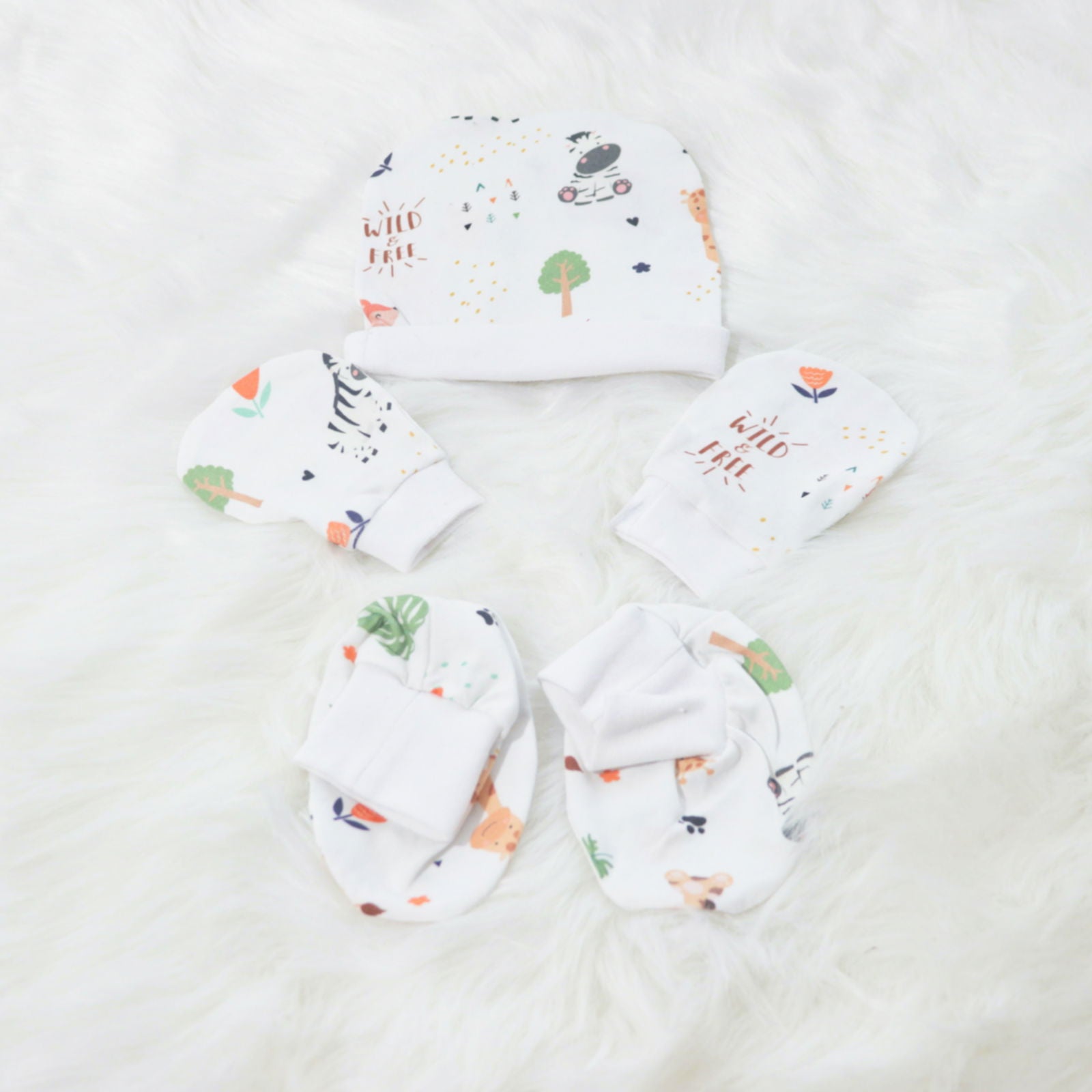 Baby Animals - Cotton Cap, Mittens & Booties Set - Tinycubs - 