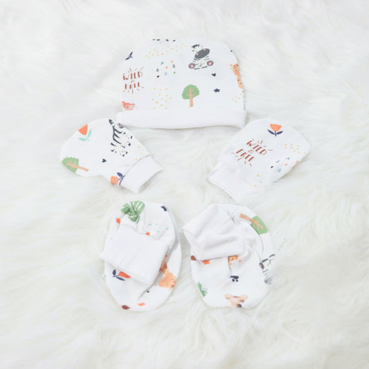 Baby Animals - Cotton Cap, Mittens & Booties Set - Tinycubs - 