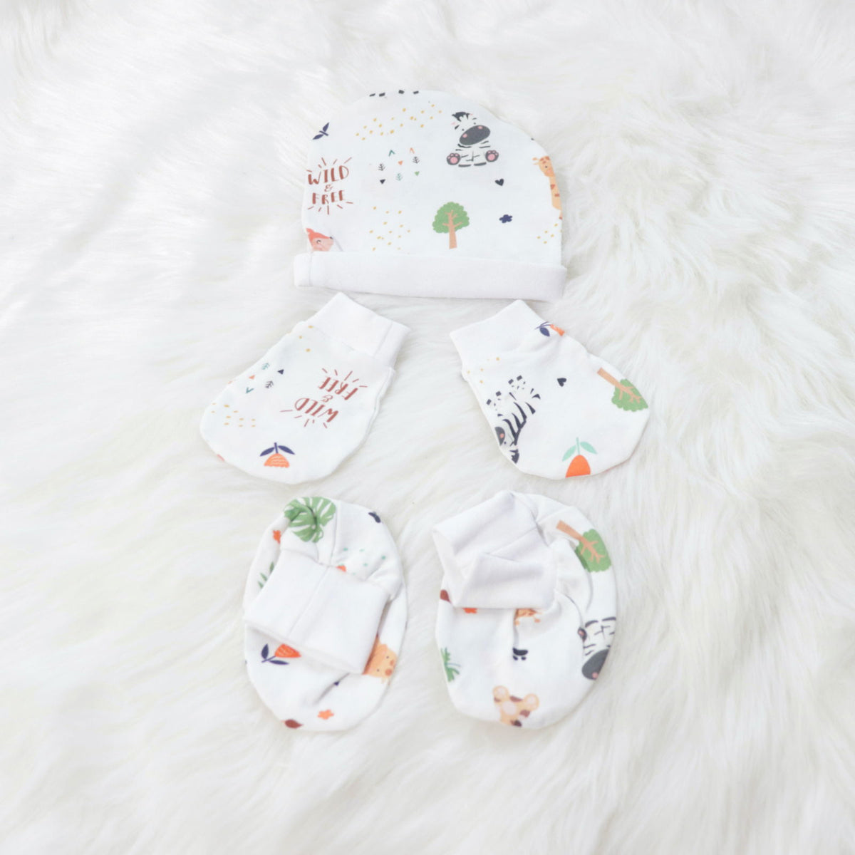 Baby Animals - Cotton Cap, Mittens & Booties Set - Tinycubs - 