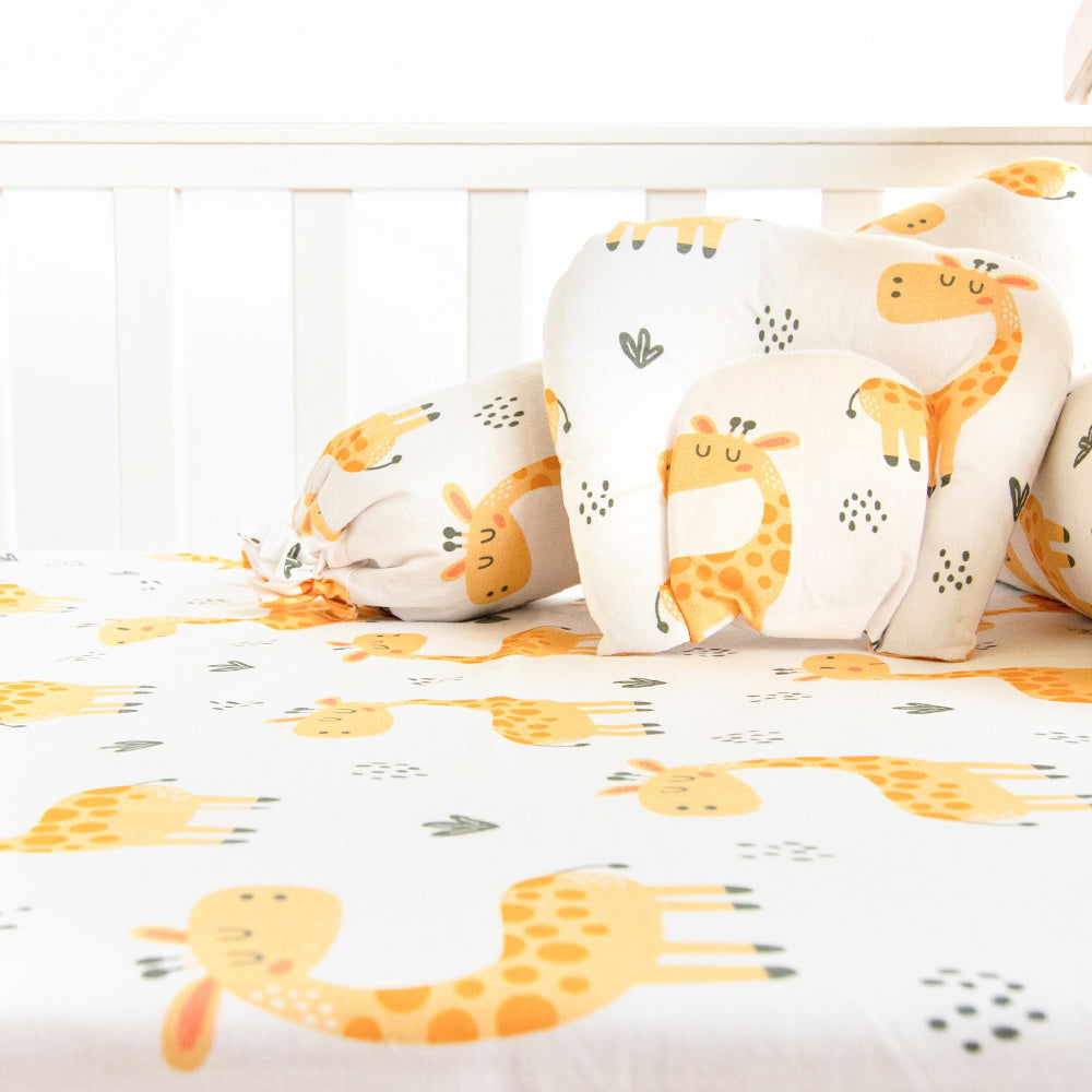 Baby Giraffe - Cot Bedsheet Set (Fitted) - Tinycubs - 
