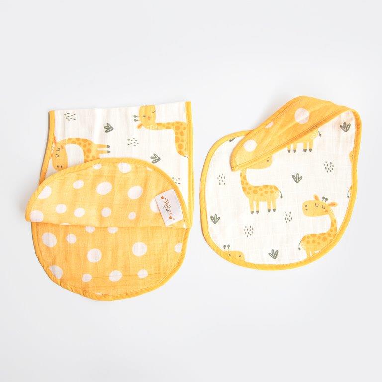 Baby Giraffe - Reversible Bib & Burpy Cloth Set - Tinycubs - 