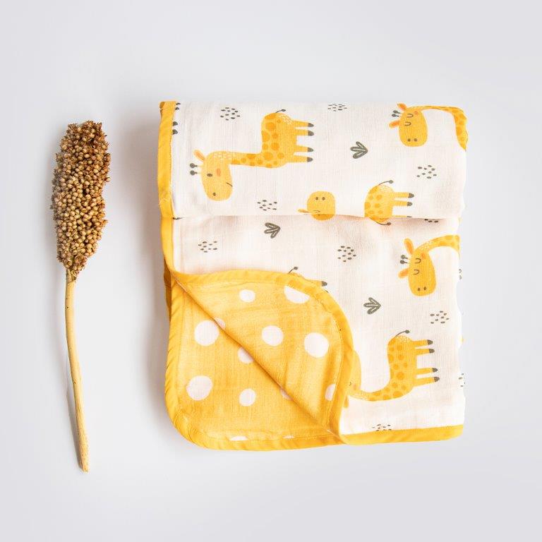 Baby Giraffe - Reversible Muslin Blanket - Tinycubs - 
