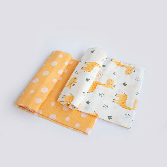 Baby Giraffe & Cute Polka - Organic Luxury Swaddles Set - Tinycubs - 