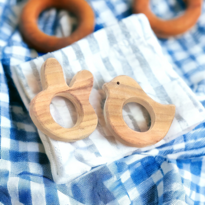 Baby Neem Wooden Teethers - Dove & Bunny Shapes - Tinycubs - 