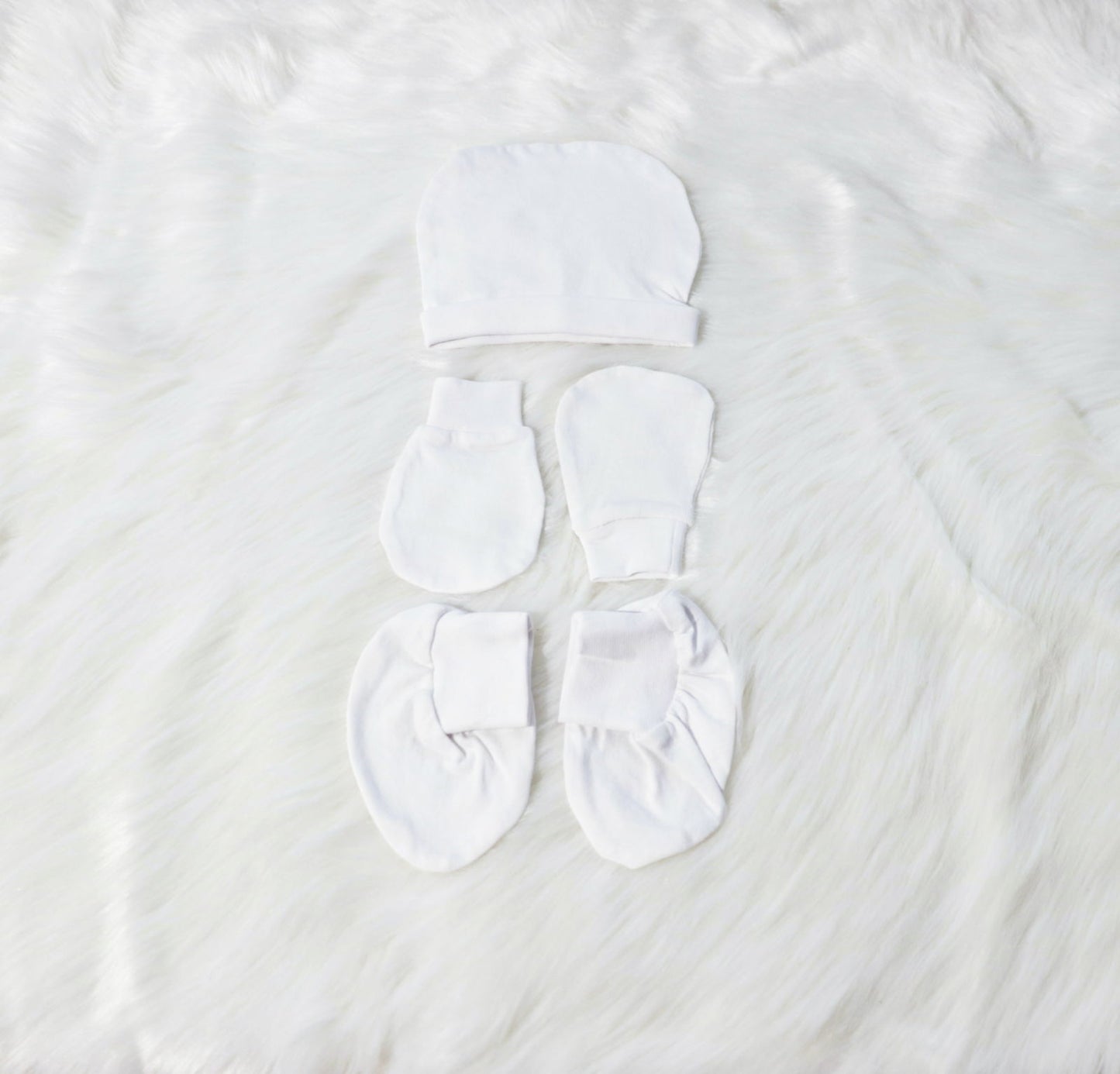 Basic Whites - Cotton Cap, Mittens & Booties Set - Tinycubs - 