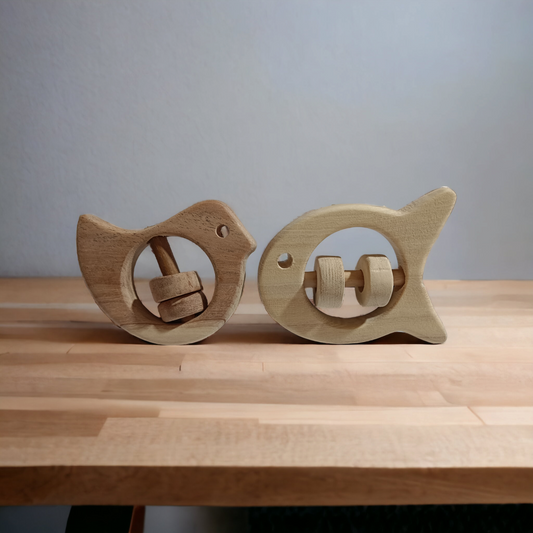 Beautiful Rattle Toys - Dove & Fish Shapes - From Pure Neem Wood - Tinycubs - 