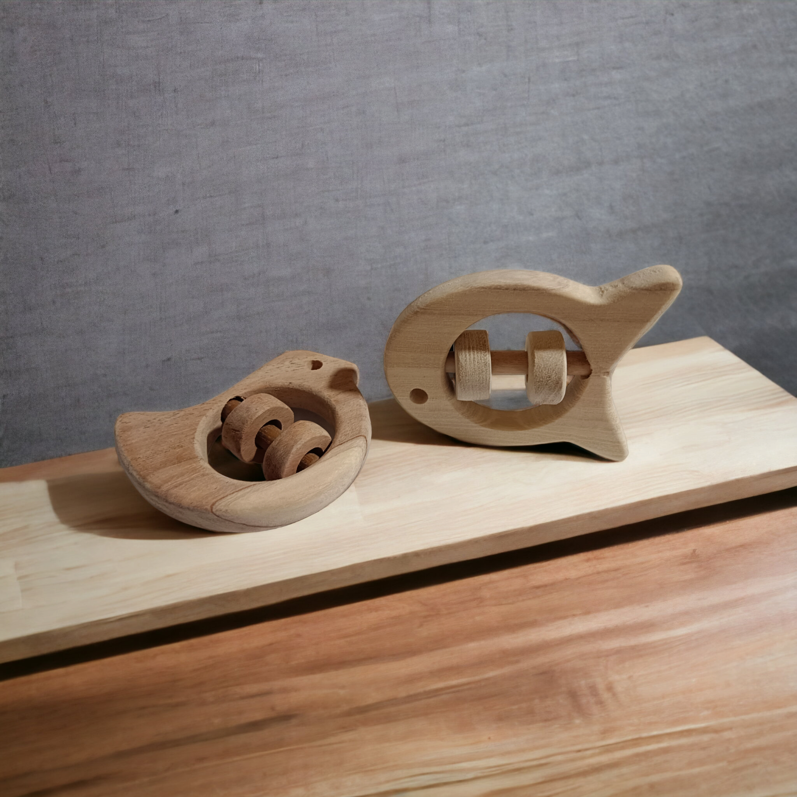 Beautiful Rattle Toys - Dove & Fish Shapes - From Pure Neem Wood - Tinycubs - 