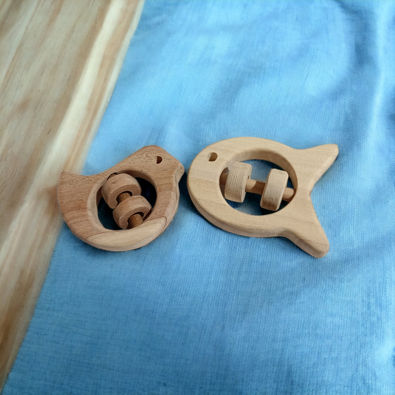 Beautiful Rattle Toys - Dove & Fish Shapes - From Pure Neem Wood - Tinycubs - 